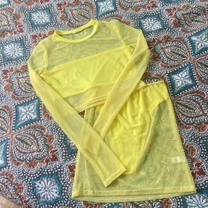 Lime Yellow Mesh Skirt Set